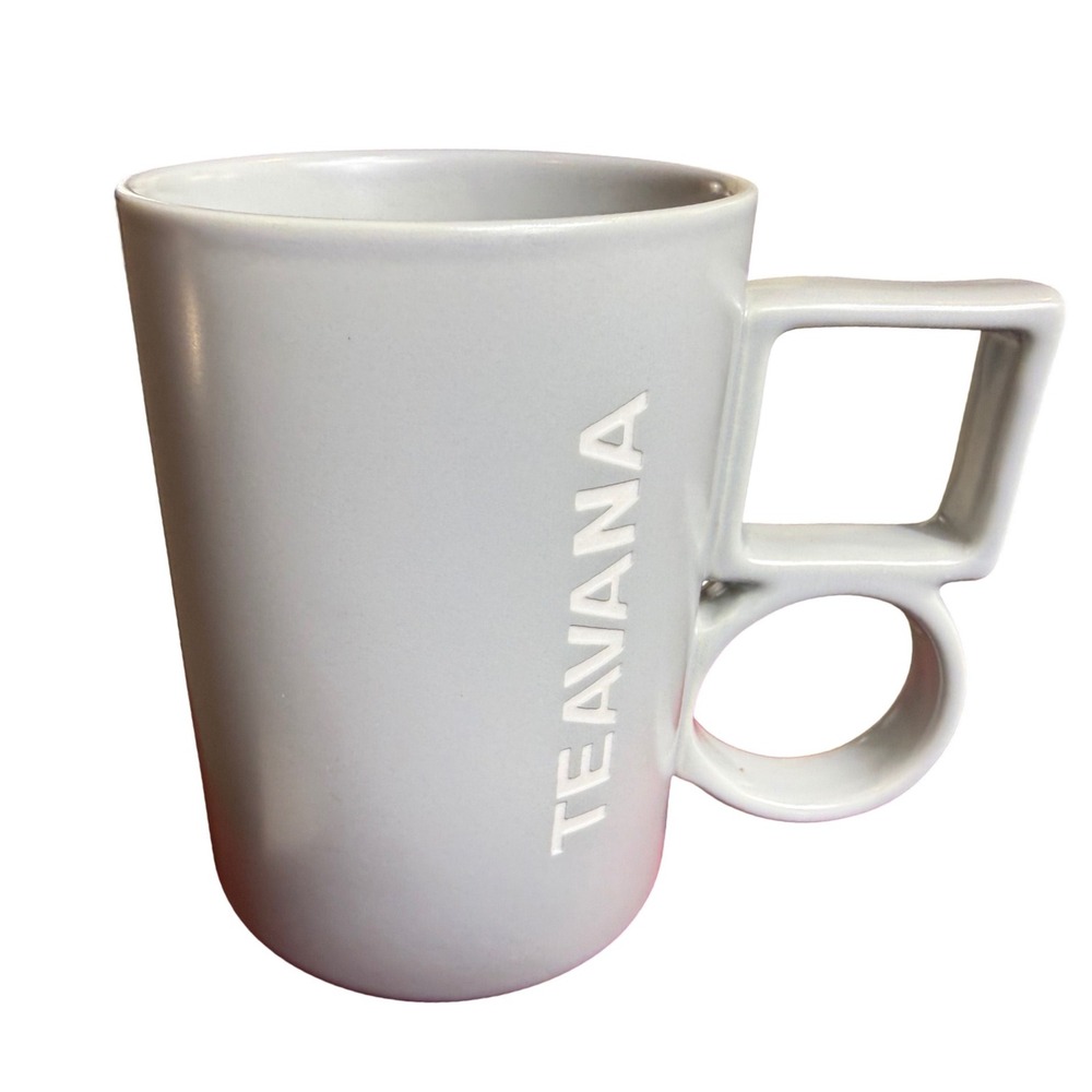Teavana Geo Gray Ceramic Mug‎ Embossed Unique Circle Square Handle